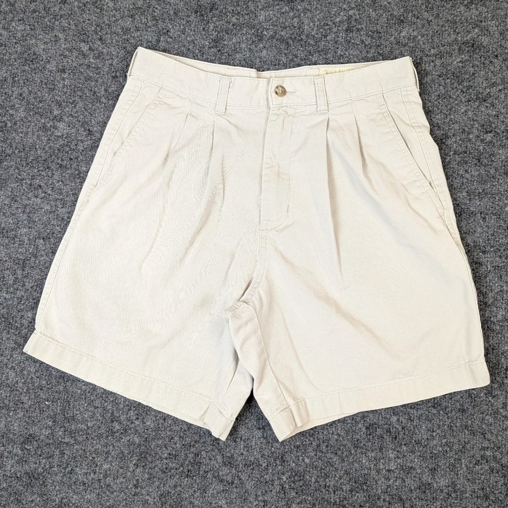 Vintage Eddie Bauer Mens 31 Khaki Pleated Chino Shorts 100% Cotton Classic Fit